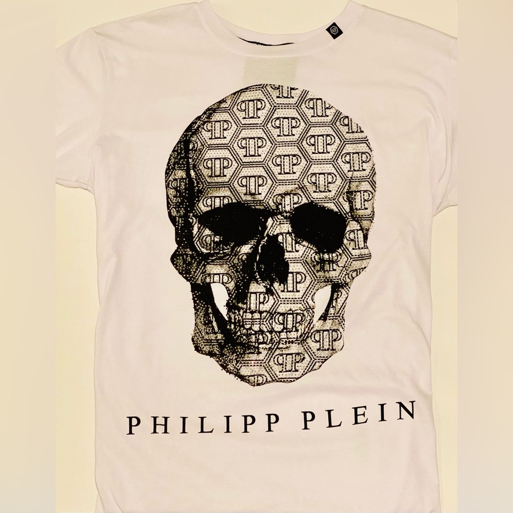 Philipp Plein Men’s White Crystal Skull Logo T-Shirt